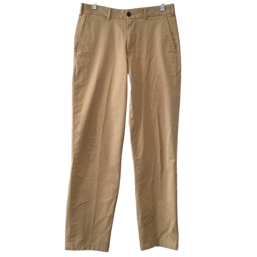 Lands End Mens Traditional Fit Khaki Chino Pants Tan Straight Leg Cotton - 32